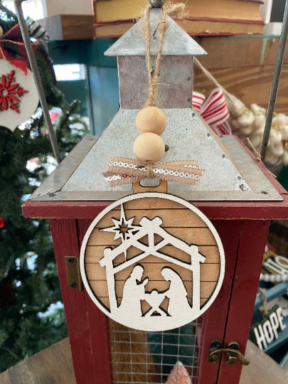 Shiplap Nativity Wood Ornament
